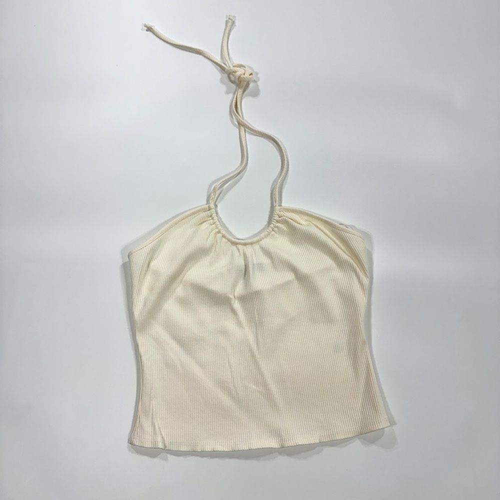 Lulu’s Ivory Halter Neck Crop Top – Size M
